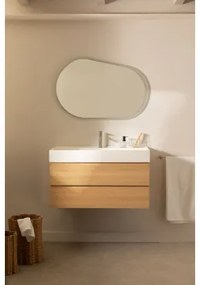 Ona Zwevend Badkamermeubelset Van Hout En Essenfineer Met Geïntegreerde Wastafel Natuurlijk Hout & Ovaal Led En Anticondens 100x80 Cm Riben - Sklum