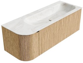 Mondiaz Kurve-dlux 125cm badmeubel ronding links oak met 1 lade en deur en wastafel big medium rechts zonder kraangat ostra