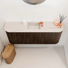 Mondiaz Joya DLux 105cm toiletmeubel ronding links/rechts walnut met wastafel faye midden 1 kraangat meli