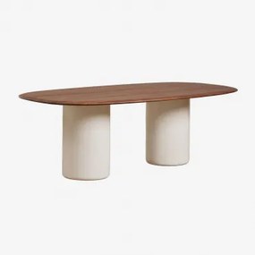 Ovalen Eettafel Van Mdf En Cement Lysander Donker Eiken Bruin & Beige Tapioca & 220 X 110 Cm - Sklum