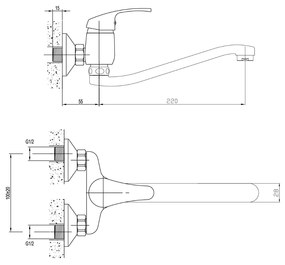 Aqualine 35 wastafelkraan met gebogen uitloop 22cm hartafstand 10cm chroom