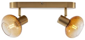 Afgeronde plafondspot goud met amber glas 2-lichts - Teddy