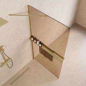 Saniclear Oblique inloopdouche 90cm met handdoekhouder en bronsglas geborsteld messing - mat goud