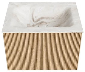 Mondiaz Kurve-dlux 60cm badmeubel oak met 1 lade en wastafel cloud midden 1 kraangat frappe