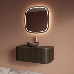 Gliss Design Alluro badmeubel ribbelfront met ronding links/rechts 100cm charcoal en zwart leisteen toppaneel