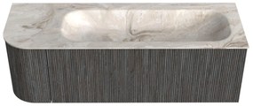 Mondiaz Kurve-dlux 135cm badmeubel ronding links shadow met 1 lade en deur en wastafel big medium rechts zonder kraangat frappe