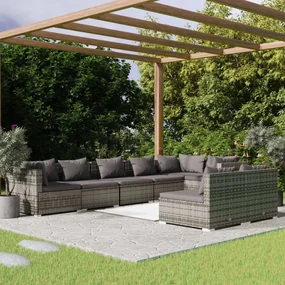 vidaXL 8-delige Loungeset met kussens poly rattan grijs