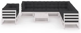 vidaXL 10-delige Loungeset met kussens massief grenenhout wit