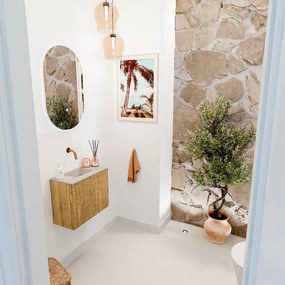 Mondiaz Joya DLux 50cm toiletmeubel oak met wastafel faye links zonder kraangat opalo