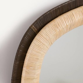 Vierkante spiegel in tweekleurig rotan, hoogte 91 cm, MAE