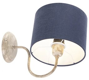 Stoffen Wandlamp cilinder kap 20 cm beige met blauw - Combi Classic Klassiek / Antiek E27 Binnenverlichting Lamp