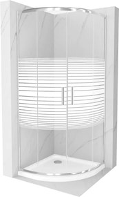 Mexen Rio halve ronde douchecabine 90 x 90 cm, witte strepen, chroom + Flat douchebak, wit - 863-090-090-01-20-4110