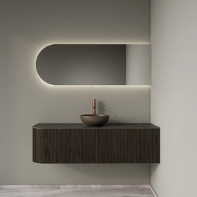 Gliss Design Alluro badmeubel ribbelfront met ronding links 140cm charcoal en zwart leisteen toppaneel