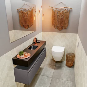 Mondiaz Andor toiletmeubel 120cm donkergrijs met zwarte wastafel midden met kraangat