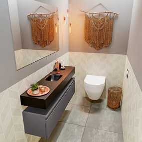Mondiaz Andor toiletmeubel 120cm donkergrijs met zwarte wastafel midden met kraangat