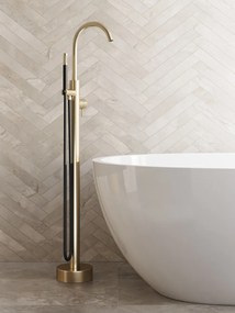 Saniclear Brass Stripes Pro vrijstaande badkraan geborsteld messing - mat goud
