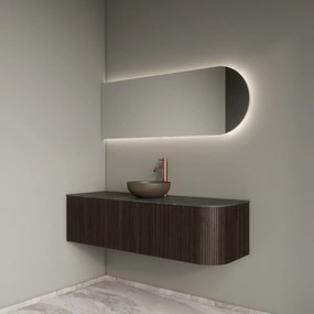 Gliss Design Alluro badmeubel ribbelfront met ronding rechts 140cm ebony en zwart leisteen toppaneel