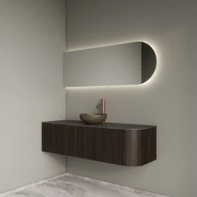 Gliss Design Alluro badmeubel ribbelfront met ronding rechts 140cm ebony en zwart leisteen toppaneel