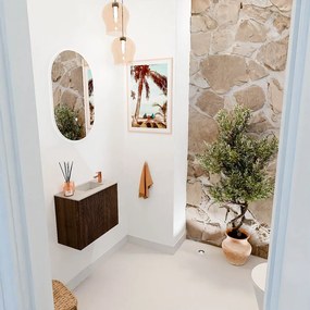 Mondiaz Joya DLux 50cm toiletmeubel walnut met wastafel faye rechts 1 kraangat opalo