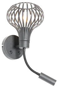 LED Moderne wandlamp zwart met leeslamp 2-lichts - Saffira Brescia Modern E27 rond Binnenverlichting Lamp