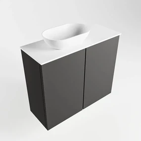 Mondiaz Fowy toiletmeubel 60cm dark grey met witte waskom links zonder kraangat