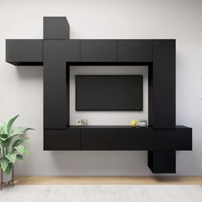 vidaXL 9-delige Tv-meubelset spaanplaat zwart