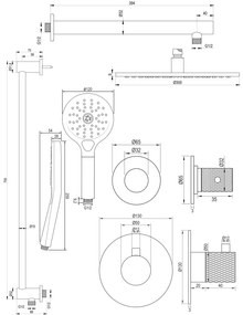 Brauer Gunmetal Carving complete inbouw regendouche set 20 met 30cm douchekop, rechte muurarm, 3 standen handdouche en glijstang gunmetal geborsteld PVD