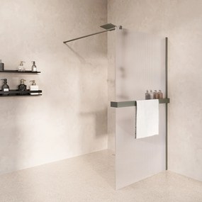 Saniclear Metric inloopdouche 80cm met handdoekhouder en ribbelglas RVS