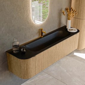 Mondiaz Kurve 170cm badmeubel ronding links/rechts oak met 1 lade en 2 deuren en wastafel big large midden 1 kraangat urban