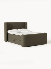 Bouclé boxspring bed Perla met opbergruimte