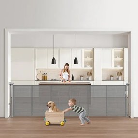 VEVOR Intrekbaar Baby Hekje Hondenhekje Uitschuifbaar tot 280 cm Breedte / 87 cm Hoogte, Huisdierhekje Gaas Veiligheidshekje voor Binnen Trappen Deuren Gangen Speelkamers, Traphekje Grijs