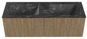 Mondiaz Kurve-dlux 130cm badmeubel dusk met 2 lades en wastafel leaf dubbel 2 kraangaten lava