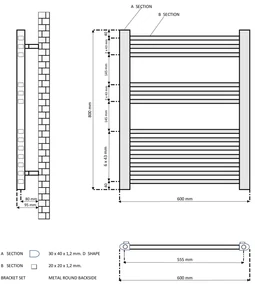 Eastbrook Rion handdoekradiator 60x80cm 478W wit glans