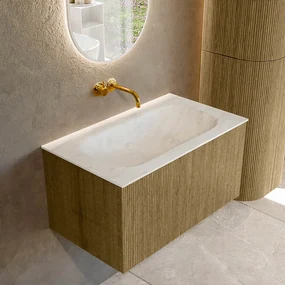Mondiaz Kurve-dlux 80cm badmeubel dusk met 1 lade en wastafel big small midden zonder kraangat opalo