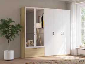 Kledingkast Bristol 214, Artisan eiken, Wit, 210x225x54cm, 183 kg, Kledingkast deuren: Met scharnieren, Aantal planken: 4, Aantal planken: 4