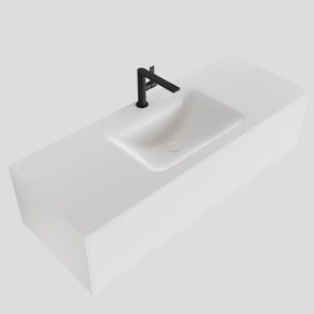 Zaro Lagom volledig naadloos solid surface onderkast 120cm mat wit met 1 lade Push tot open. Compleet met solid surface wastafel met 1 kraangat(en)