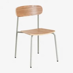 Stapelbare Eetkamerstoel Van Ijzer En Hout Wilpier Groen – Khaki & Natuurlijk Hout - Sklum