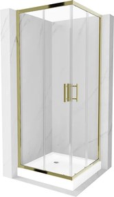 Mexen Rio vierkante douchecabine 90 x 90 cm, transparant, goud + douchebak, wit - 860-090-090-50-00-4510