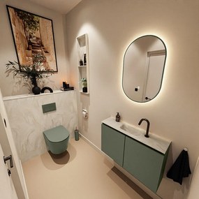 Mondiaz Ture DLux toiletmeubel 80cm army met wastafel ostra midden met kraangat