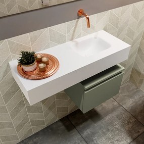 Mondiaz Andor toiletmeubel 40cm army met witte wastafel 80cm rechts zonder kraangat