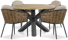 Tuinset Ronde Tuintafel 4 personen 120 cm Aluminium/wicker Grijs Lifestyle Garden Furniture Nice/Rockville