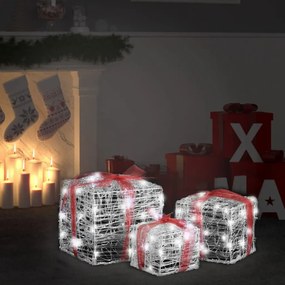 vidaXL Kerstverlichting geschenkdozen 3 st decoratief acryl koudwit