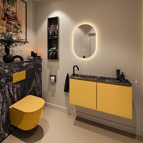 Mondiaz Ture DLux toiletmeubel 100cm ocher met wastafel lava links met kraangat