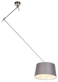 Hanglamp staal met linnen kap antraciet 35 cm - Blitz Modern E27 cilinder / rond rond Binnenverlichting Lamp
