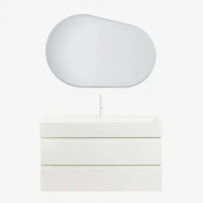 Badkamermeubelset Van Hout En Essenhoutfineer Met Geïntegreerde Wastafel Ona Wit & Ovaal Led En Anticondens 100x65 Cm Meunier & Wit - Sklum