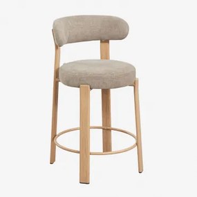 Hoge Kruk Met Rugleuning Van Chenillestof En Ijzer Jolie Houtbruin & ↑65 Cm & Chenille Bruin Wheat - Sklum