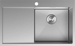Mexen Exar roestvrijstalen gootsteen met 1 kom en afdruiprek, rechts 780 x 480 mm, inox - 6434781010P-01
