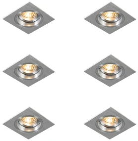 Set van 6 Inbouwspot vierkant aluminium draai- en kantelbaar - Chuck GU10 Binnenverlichting Lamp