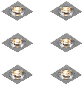 Set van 6 Inbouwspot vierkant aluminium draai- en kantelbaar - Chuck GU10 Binnenverlichting Lamp