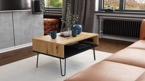 HAIRPIN S-90 EiK Artisan/Zwart Mat - MODERNE KOFFIETAFEL MET OPKLAPBARE TAFEL + OPBERGVAK + PLANK